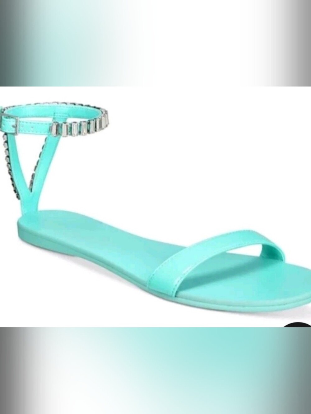 AAJ BY AMINAH Womens Teal Vikyoria Rhinestone Ankle Strap Flat Sandal 7.5 M New